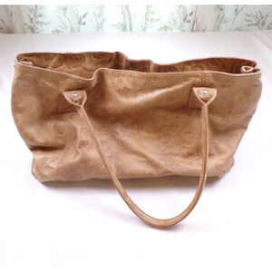 Falor Italia Large Tote Bag Tan Embossed Leather Boho Made in Italy Western Chic